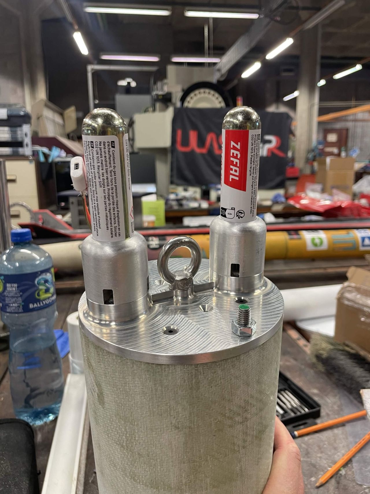 Close view of HiPR's machined twin-cartridge CO2 recovery bulkhead